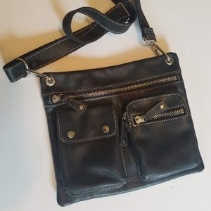 Fossil Black Leather Moto Purse Handbag Adjustable